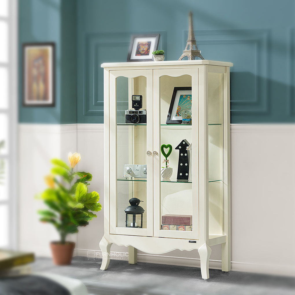 Baroque Display Cabinet Wide (Ivory)