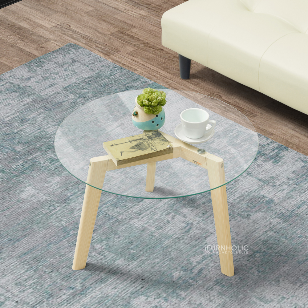 Orin Glasstop Round Coffee Table ( Natural )