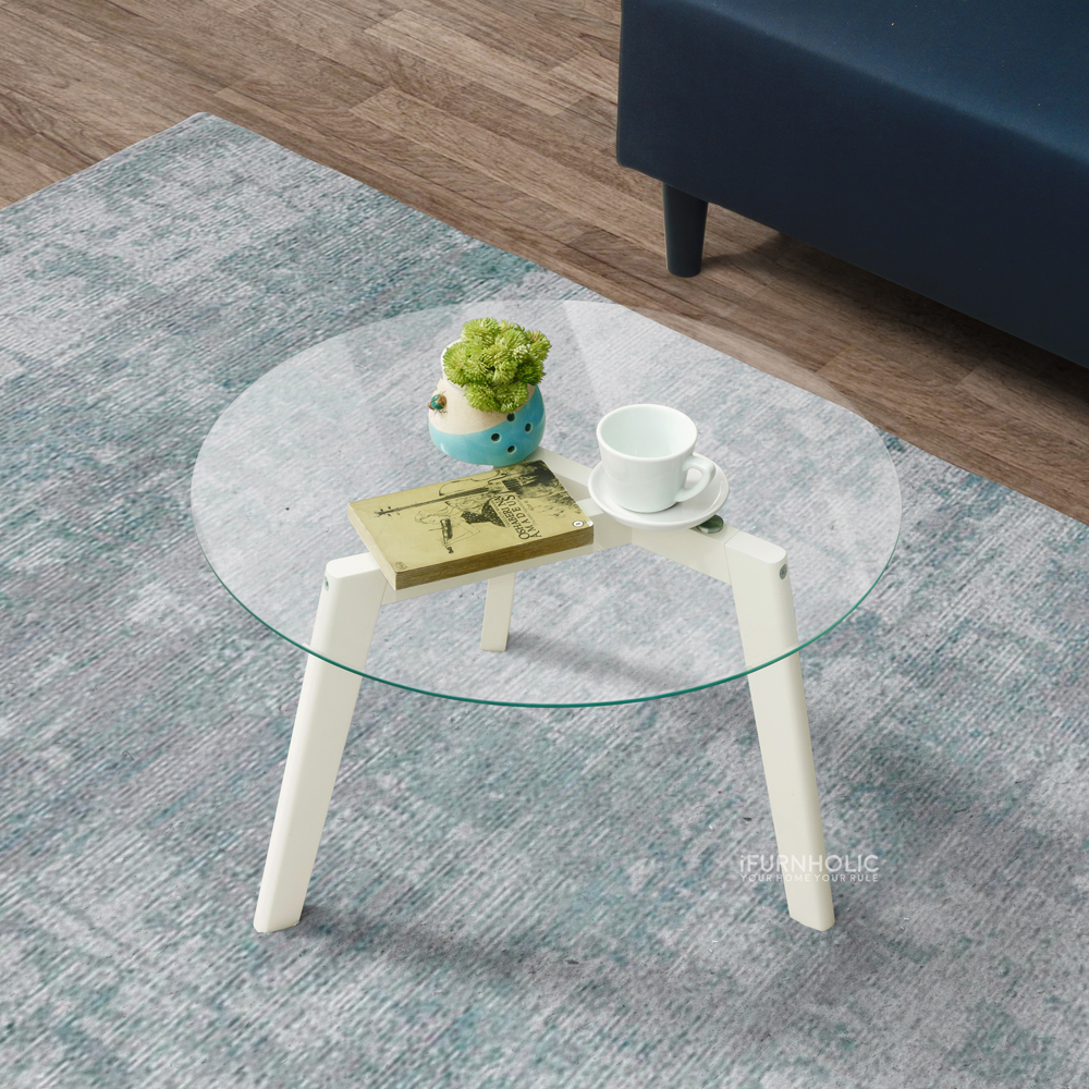 Orin Glasstop Round Coffee Table ( Ivory )