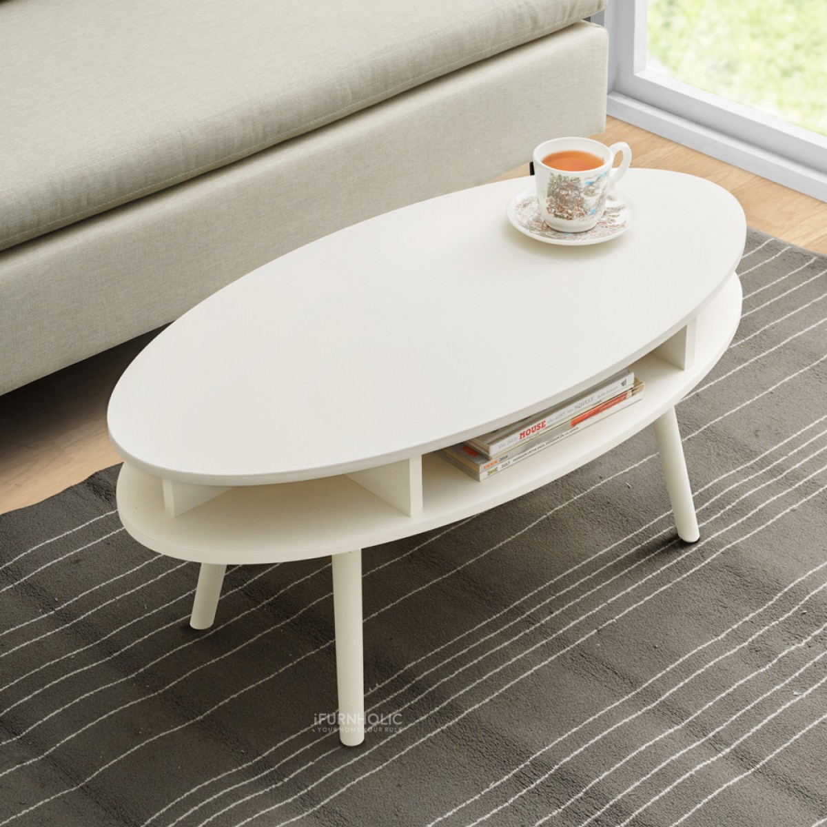 Elegant Ivory Oval Coffee Table: Timeless Design for Your Living Room