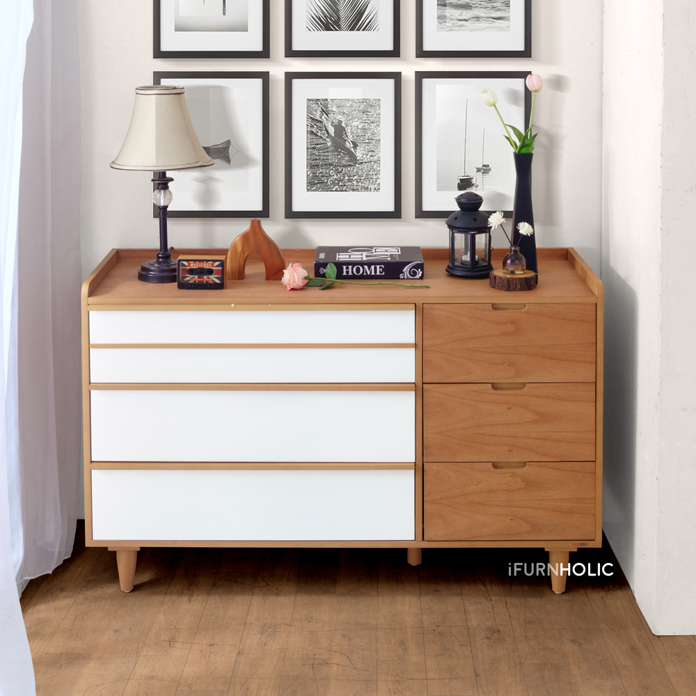 Danish Vintage Wide Chest (White-Brown)