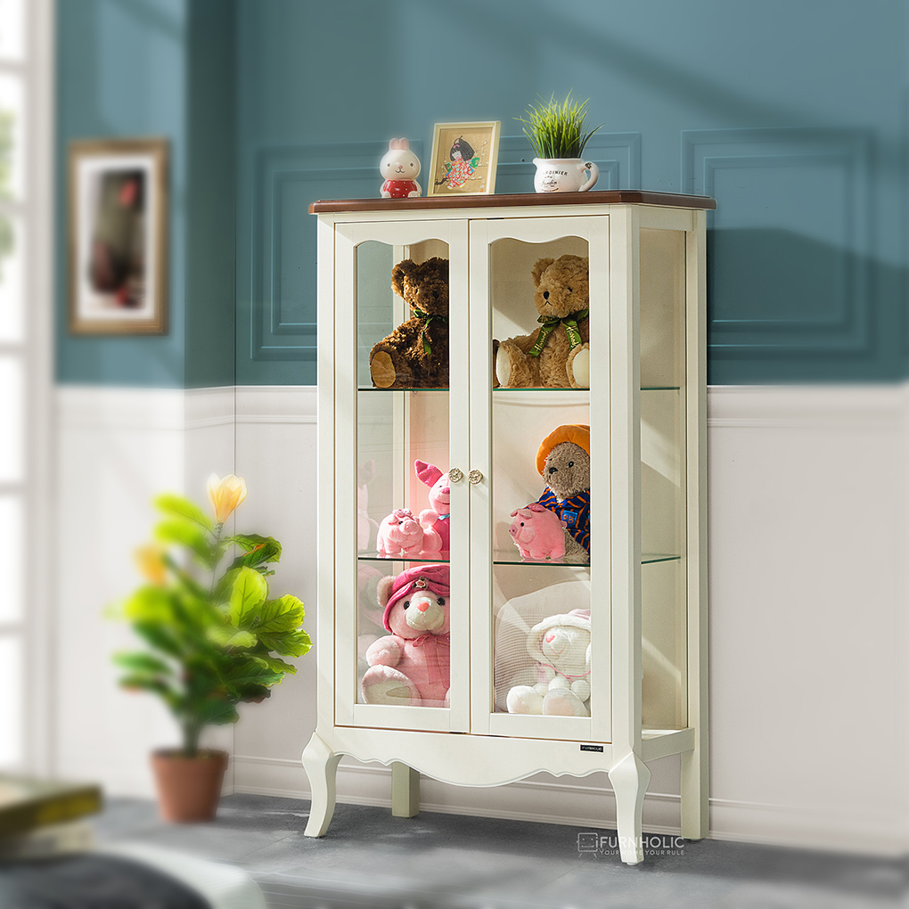 Baroque Display Cabinet Wide (Ivory-Brown)