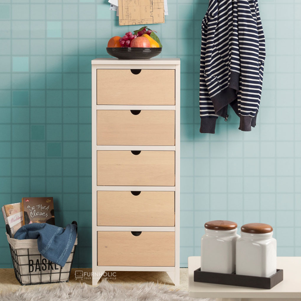 Sandra 5 Drawers High (Ivory-Natural)