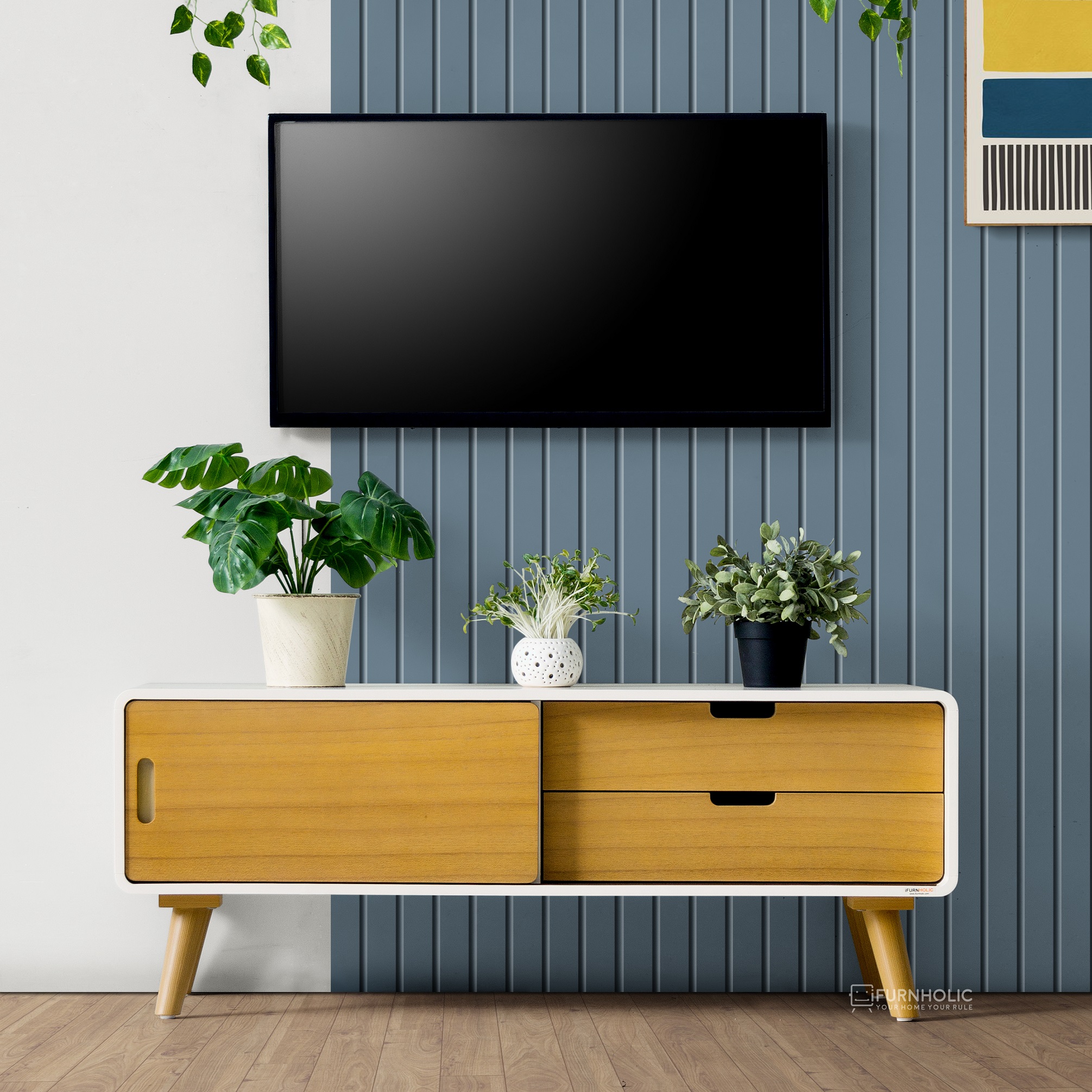 Euro Oak TV Cabinet (Ivory-Brown)