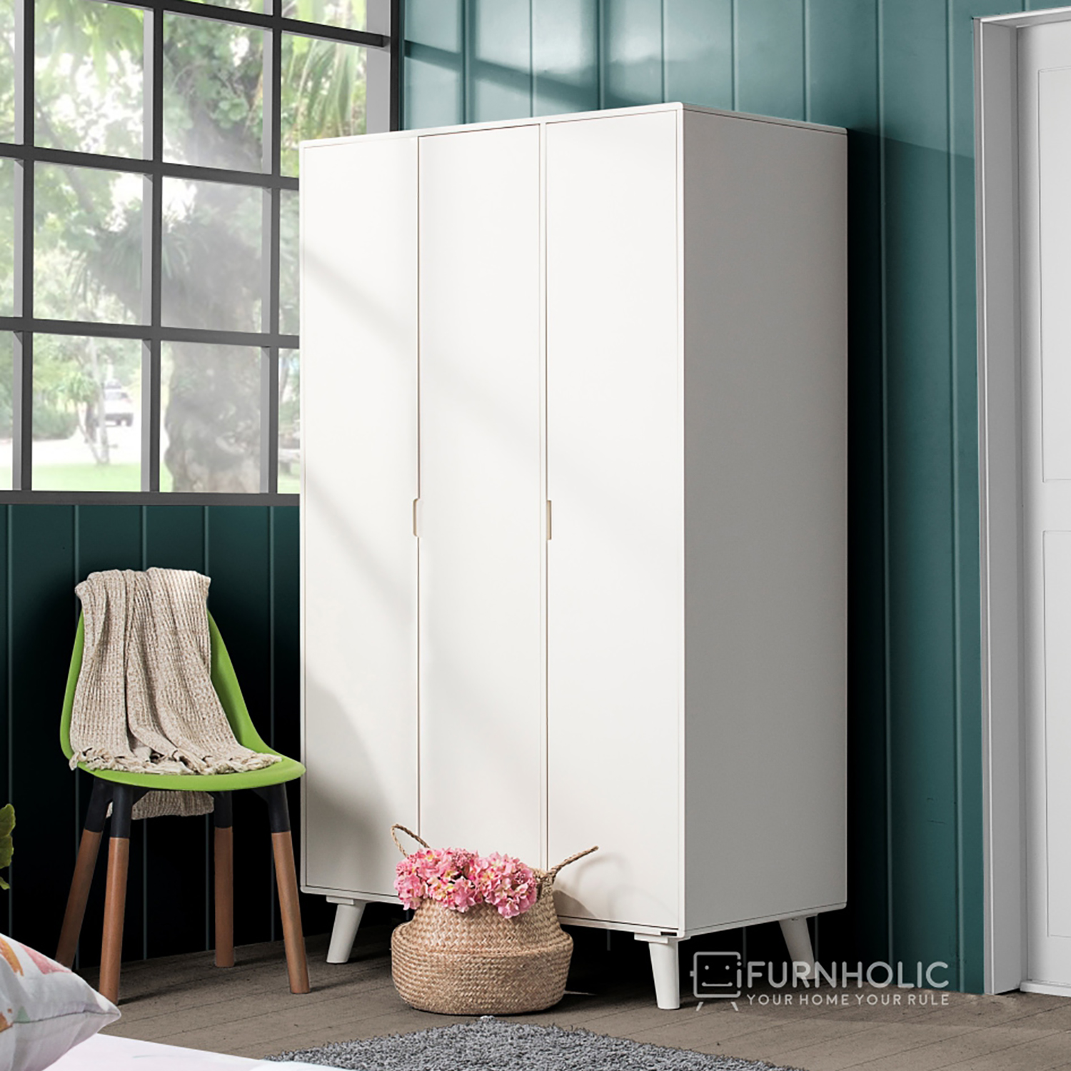 Flint Wardrobe 3 Doors (Ivory)